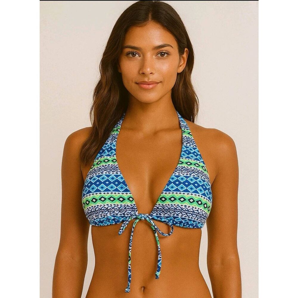 NWT GAP BODY MULTICOLOR GEO PRINT RACER BACK TIE FRONT TRIANGLE BIKINI TOP M